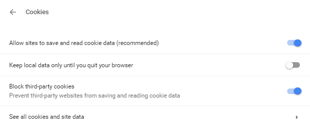Google Chrome Cookie Settings