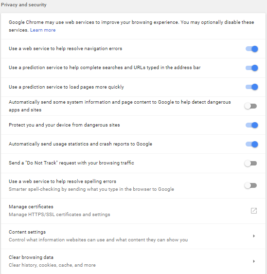 Google Chrome Cookie Settings