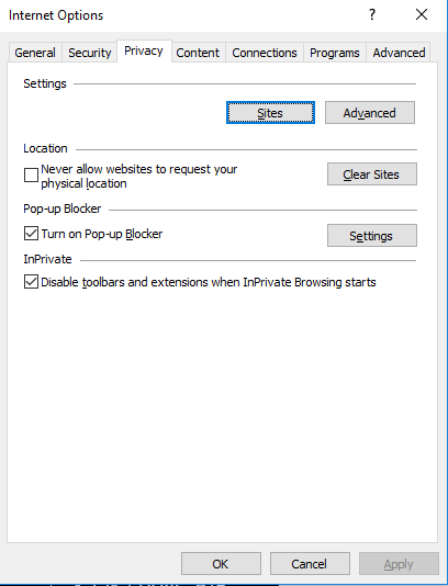 Internet Explorer Cookie Settings