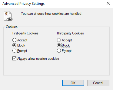 Internet Explorer Cookie Settings