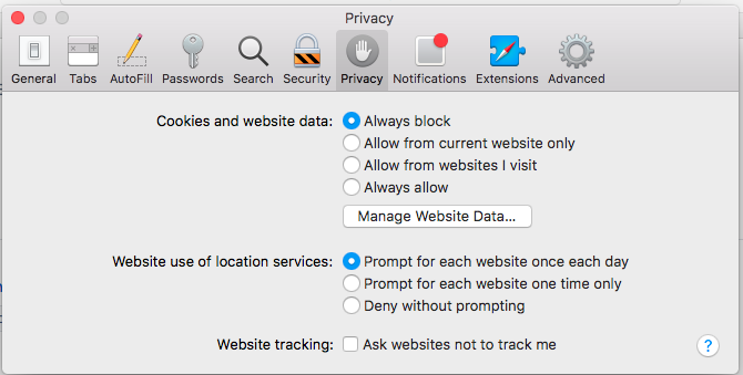 Safari Cookie Settings